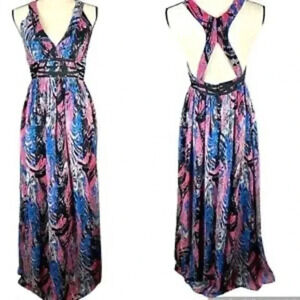 Xoxo Chiffon Flowy Boho Studded Waist Cutout Back Maxi Dress